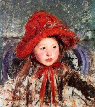 Little Girl in a Large Red Hat mothers children Mary Cassatt Oil Paintings